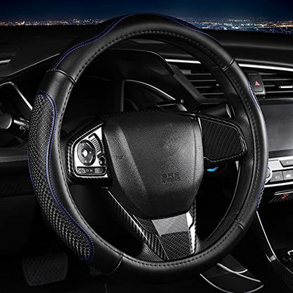 Leather Car Steering Wheel Cover 15 inch Universal Fit Microfiber Steering Wheel Cover Anti-Slip, Soft, Breathable, Full Surround Car Wheel Cover - color: Blue
