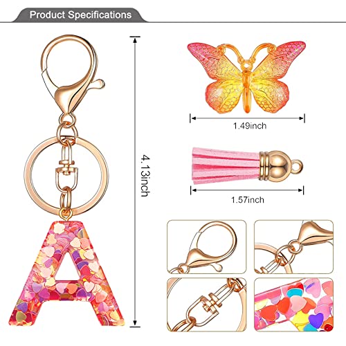 JINGUAZI Initial letter Keychains for Women Tassel Butterfly Pink Purple Cute Car Keychain for Wallet Backpack bag charm - color: A-pink
