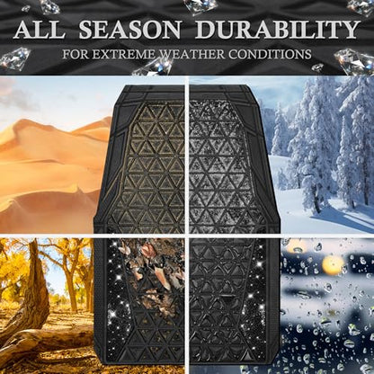 CAR PASS Bling Diamond Car Mats Rubber Floor Mats Full Set Anti-Slip 3D Rhombus Waterproof Trim to Fit Liner Universal Glitter Crystal Sparkly Shining Rhinestone Girl Women SUV Sedan, Black Diamond - color: Black Diamond