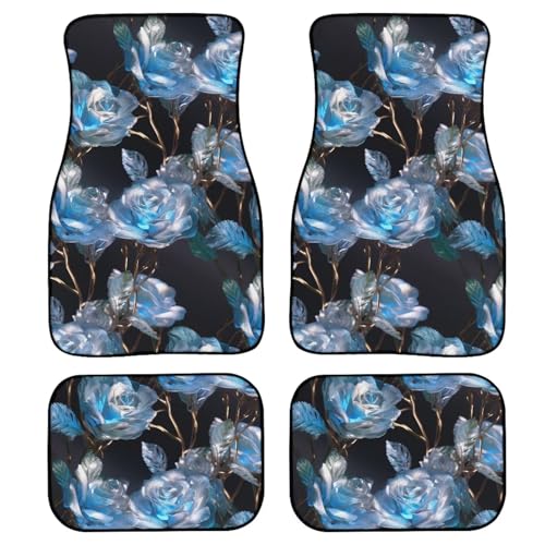 Crystal Rose Car Rubber Floor Mat Blue Crystal Rose Flower 4PCS Front and Rear Mats Rubbers Non Slip Floor Mats Heel Pad Art Aesthetics Designer Fit for SUV Van Truck - color: Blue Crystal Rose