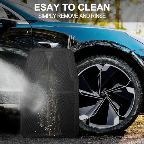 CAR PASS Rubber Floor Mats, All Weather Waterproof Trim-to-Fit Automotive Mats for Cars Trucks SUV, Anti-Slip Easy Clean, Heavy Duty Full Set 3-Piece, All Black - color: Black