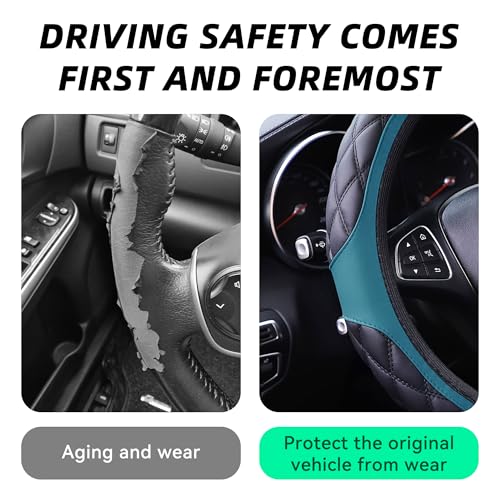 15 Inch Car Leather Steering Wheel Cover, Automotive Accessories Elastic Breathable Anti-Slip Soft Wheel Protector Fits Men and Women, Suitable for SUVs, Trucks, Vehicles and RVs (Dark Green) - color: Dark Green