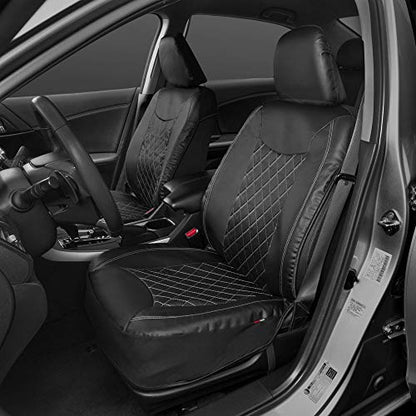 Motor Trend Black Stitched Faux Leather Car Seat Covers – Premium Automotive Bucket Front Seat Covers, Made for Vehicles with Removable Headrests, Fits Most Car Truck SUV