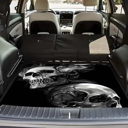 Universal Car Trunk Mat 29" x 39", Black Skull Print All Weather Trunk Protection Cargo Liner, Durable Cargo Mat Rear Trunk Liner, Stylish Vehicle Interior Accessories Suitable for Most Car Models - color: Black Skull Print