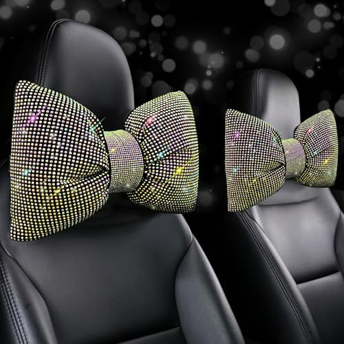 4 PCS Bling Car Pillows,Rhinestones Bowknot Car Headrest Pillow,Car Neck Pillow for Driver Relax Necksupport,Sleeping Travel Support Neck Pillow,Shiny Diamond Interior Accessories for Women,colorful - color: Colorful, size: 4pcs