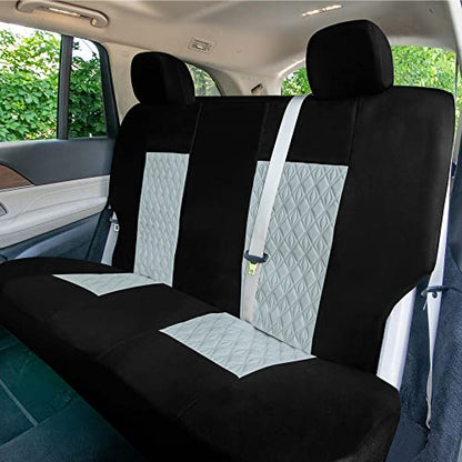 Universal Fit Diamond Stitched Flat Cloth Car Seat Covers Full Set - Gray - color: Gray