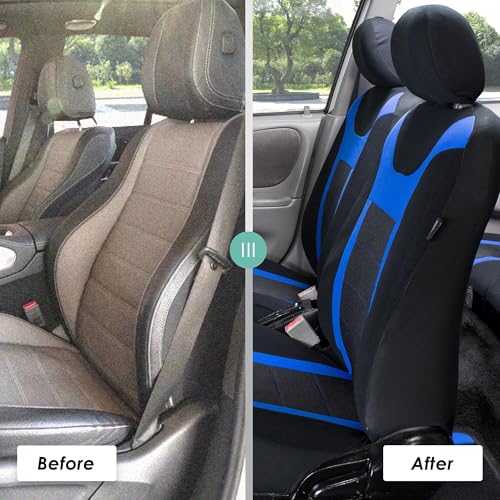 FH Group Car Seat Covers Sports Seat Covers Front Seats Only, Airbag Compatible Blue Black Automotive Seat Cover Combo Small Car Seat Cover Design Universal Fit Interior Accessories Cars Trucks SUVs - color: Blue