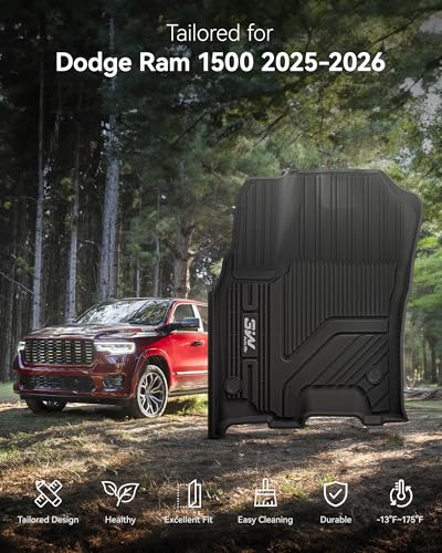 3W Floor Mats Fit for Dodge Ram 1500 Crew Cab 2025-2026(with Rear Under-Seat Factory Storage Bucket Seat), TPE All Weather Custom Fit Floor Liner for Ram 1500 Accessories Car Mats, Black - size: 2025-2026 Ram 1500 w/ Storage Floor Mats
