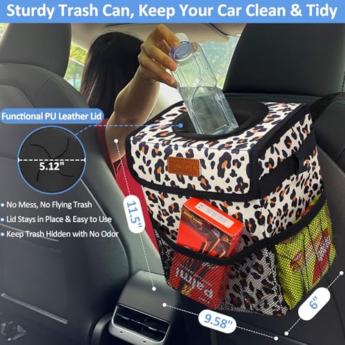 ELONGRIVER Car Trash Can Bin for Back Seat Leak Proof, Cute Car Trash Bag Hanging, Vehicle Trash Can for SUV Truck Van, Automotive Garbage Cans Front Seat Leopard Print - color: Leopard Print, size: 3 Gallons