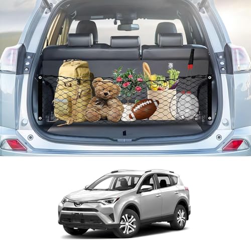 Envelope Style Cargo Net for Toyota RAV4 2013 2014 2015 2016 2017 2018, Elastic Rear Trunk Mesh Cargo Net for RAV4 Double Layer Nylon Mesh Storage Netting Organizer with Metal Hooks - size: Toyota RAV4