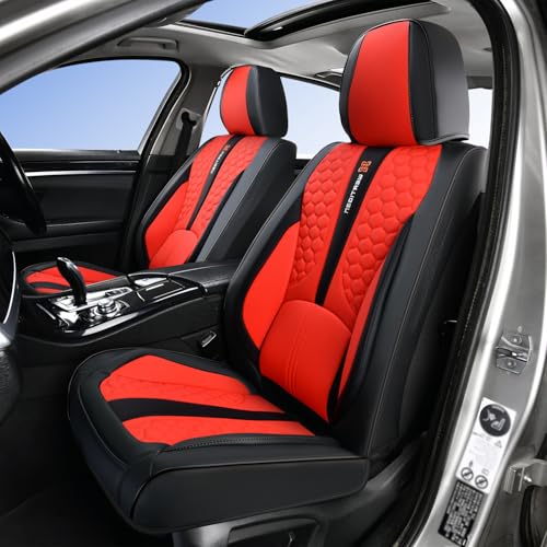 Red Car Seat Covers Full Set – Luxury Waterproof Leather Auto Seat Protector with Airbag Compatible Design, Breathable Non-Slip Cushion, Easy Installation, Fits Most Cars - color: A_Red