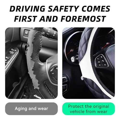 15 Inch Car Leather Steering Wheel Cover, Automotive Accessories Elastic Breathable Anti-Slip Soft Wheel Protector Fits Men and Women, Suitable for SUVs, Trucks, Vehicles and RVs (White) - color: White