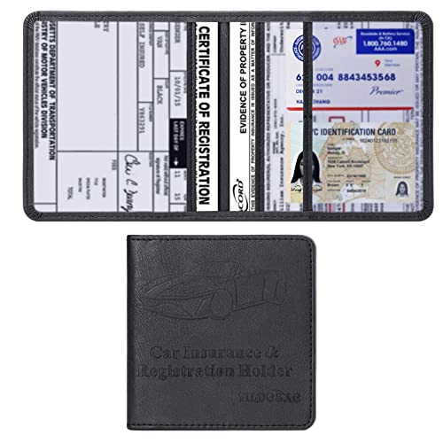 Car Registration & Insurance Card Holder Leather Auto Glove Box Organizer Document Wallet with Magnetic Shut (Black, Small) - color: Small Black