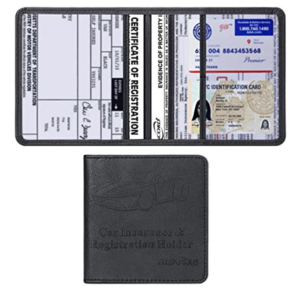 Car Registration & Insurance Card Holder Leather Auto Glove Box Organizer Document Wallet with Magnetic Shut (Black, Small) - color: Small Black