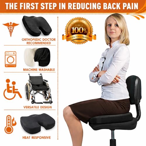 Premium Memory Foam Seat Cushion with Carrying Bag & Cooling Gel for Office Chair, Wheelchair, Travel, Car Seat, Gaming Chair for Coccyx & Tailbone Pain, Back Pain Relief, Sciatica Support