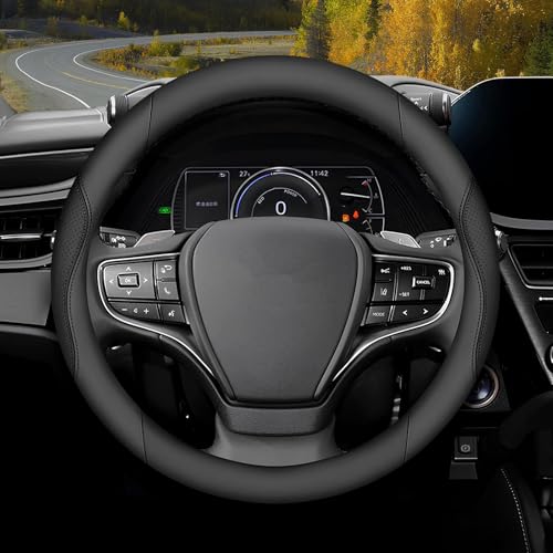 Steering Wheel Cover Universal Standard Size 14.5-15 inch, Non-Folding Packaging, Microfiber Leather, Anti-Slip, Soft Grip, Sporty Design, Fits for Cars SUVs Trucks, Black - color: Black