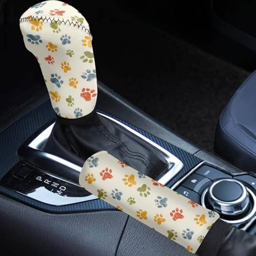 Colorful Dog Paws Auto Car Handbrake Cover Car Shift Knob Cover Set 2 Pack, Universal Fit Most Cars Sedan SUV Van Truck Cars Decor Accessories - color: Colorful Dog Paws