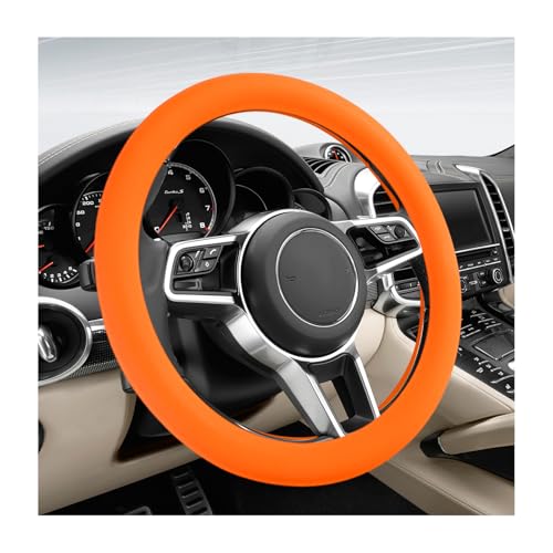 DXNQ Car Steering Wheel Cover, 13 to 14.17 inches Anti-Slip Silicone Steering Wheel Protector, Soft Flexible Shock-Absorbent Steering Wheel Protective Cover for Most Car Models (Orange) - color: Orange
