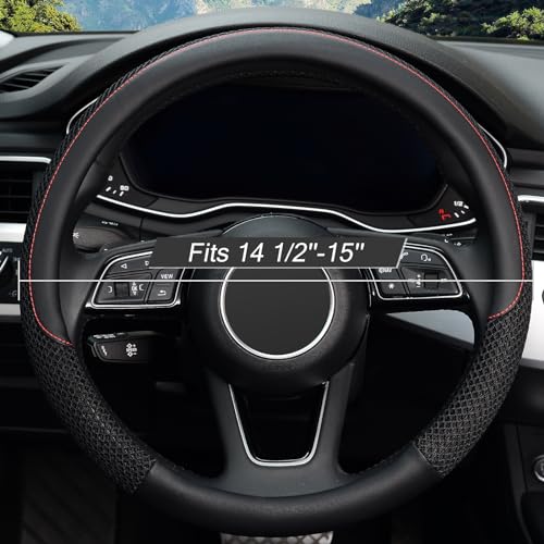 15 inch Steering Wheel Cover, Cooling Ice Silk Mesh with Microfiber Leather, Ultra Breathable, Anti Slip Car Grip, Heat Resistant Summer Cool, Universal Fit, Black - color: black, size: Standard Size[14.5"-15"]