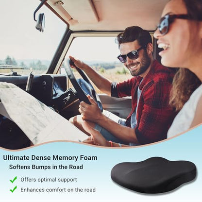 Car Seat Cushions for Driving, Comfort Memory Foam Wedge Driver Seat Cushion, Adult Booster Cushion, Adult Booster Seat for Car, Height 3.9 inch, for Car, Truck, Long Trips,Black