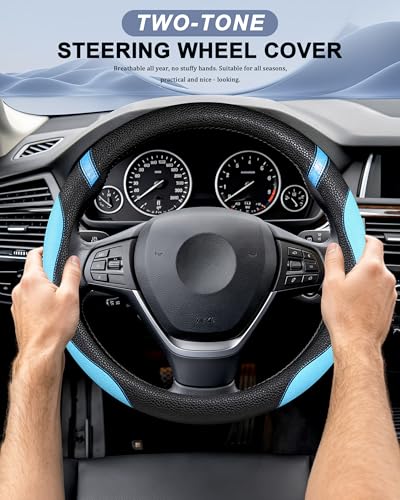 Universal Leather Steering Wheel Cover for Women Steering Wheel Cover for Car 15 inch (Blue) - color: Blue