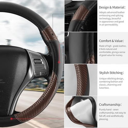 Non-Slip Car Nappa Leather Steering Wheel Cover,Universal Car Accessories Women Men Fit 14" 1/2-15" Suvs/Vans/Sedans/Cars/Trucks,Brown - color: Black Brown