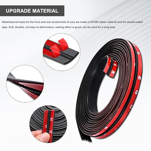 2 Pieces Windshield Rubber Seal Windshield Trim Stripping, Car Weather Stripping, Waterproof Rubber Edge Trim, 22 Ft T Shape Sealing Strip Universal for Car Front Rear Windshield