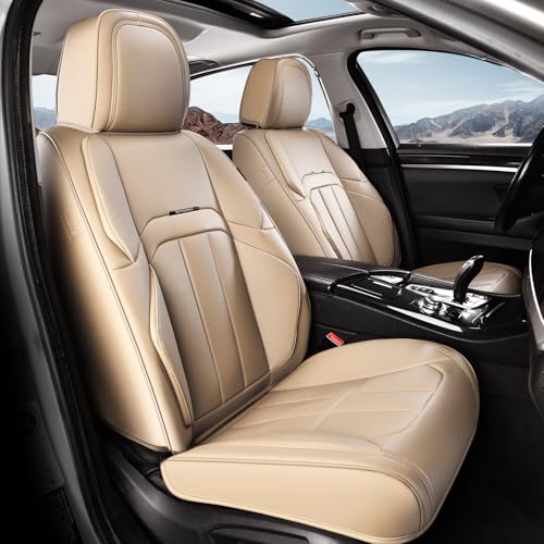 Coverado Nappa Leather Car Seat Covers Front Set, Luxury Waterproof Seat Protectors, Airbag Compatible Anti‑Slip Auto Seat Covers, Universal Fit for Most Cars SUVs Trucks Pickup Vehicles - color: Beige, size: Front Pair