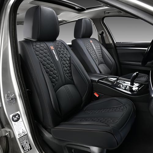 Black Universal Car Seat Covers Premium Nappa Leather with Lumbar Support Waterproof Full Set Non-Slip Contoured Fit Airbag Compatible Fits Most Vehicles Easy to Clean and Install - color: A_Black