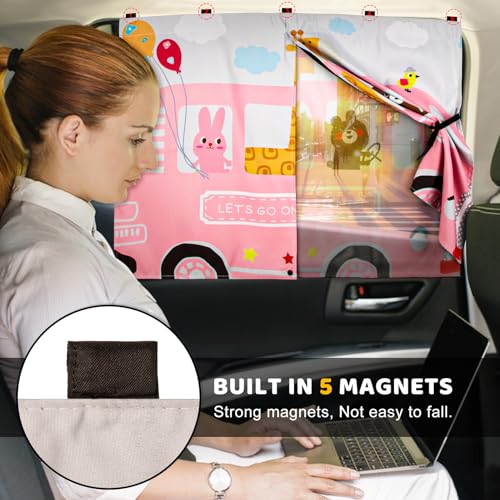 Car Window Shades, 2pcs Magnetic Car Curtains for Side Windows Privacy Full Covers/Half Shade Options, Cute Cartoon Auto Sunshades for Baby Protection Pink - color: Pink and White