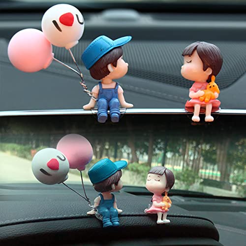 Cute Cartoon Couple Design Car Ornament - Car Dashboard Decorations, Office Desk Accessories, Computer Monitor Decor, Kissing Couple Figure Figurines Balloon Ornaments (B)