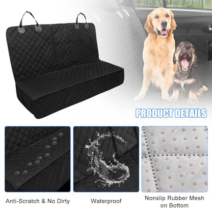 Dog Car Back Seat Cover, Waterproof Scratch-Resistant 600D Heavy Duty Vehicle Pet Bench Seat Protector, Non Slip Automotive Interior Backseat Cushions, Universal for SUV Sedan Truck (Black)