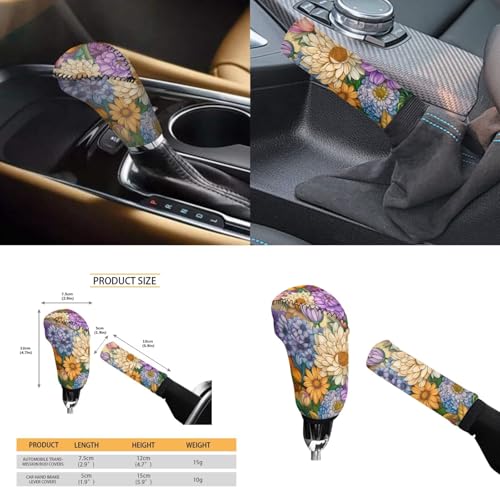 Yellow Chrysanthemum Print Car Steering Wheel Cover Sets Cup Holder Handbrake Gear Cover Armrest Cover Car Interior Accessories -6pcs - color: Chrysanthemum