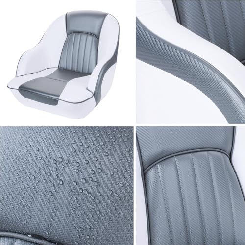 NORTHCAPTAIN Pontoon Boat Seat Captain Bucket Seat with Boat Seat Cover - color: E-White/Silvery Gray