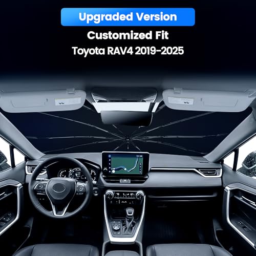 Windshield Sun Shade for Toyota RAV4 2019-2025, Upgraded 10-Rib Umbrella Sunshade with 360° Bendable Handle, Foldable Car Sunshade, HUPF 50+ UV Protection Interior Cooler Accessories - size: For RAV4 2019+