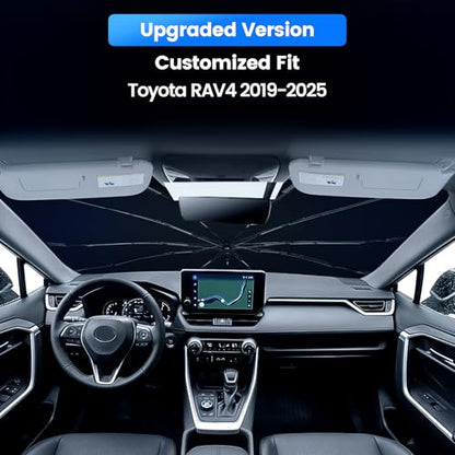 Windshield Sun Shade for Toyota RAV4 2019-2025, Upgraded 10-Rib Umbrella Sunshade with 360° Bendable Handle, Foldable Car Sunshade, HUPF 50+ UV Protection Interior Cooler Accessories - size: For RAV4 2019+