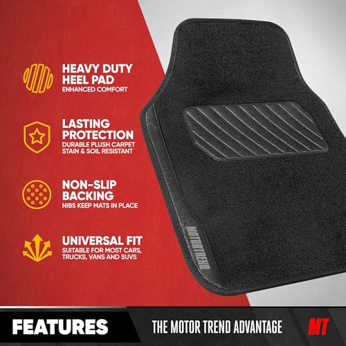 Motor Trend SpeedSeries Carpet Car Floor Mats Set - Versatile Fit for Cars, Trucks, SUVs, Vans Black Trim Racing Design Car Mat Full Set Tapetes para Carro - Set of 4, Black Cars Carpet Mats