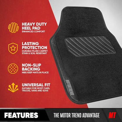 Motor Trend SpeedSeries Carpet Car Floor Mats Set - Versatile Fit for Cars, Trucks, SUVs, Vans Black Trim Racing Design Car Mat Full Set Tapetes para Carro - Set of 4, Black Cars Carpet Mats