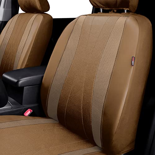 Flying Banner car seat Covers Full Set Faux Leather Air Mesh Breathable Man Lady Airbag Compatible Rear Bench Split 40/60 50/50 60/40 Truck Pick Up (Full Set - Low Back, Solid Beige) - color: Solid Beige