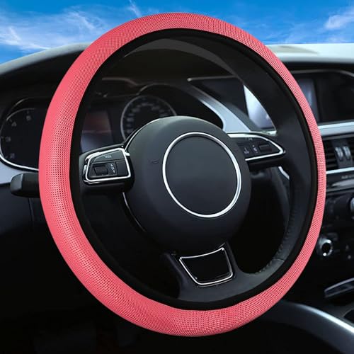 Red Mesh Steering Wheel Cover, Universal 15 inch, Elastic Stretch Microfiber Breathable Ice Silk Cover, Anti-Slip, Odorless, Sweat Absorption, Warm in Winter and Cool in Summer - color: Mesh Red