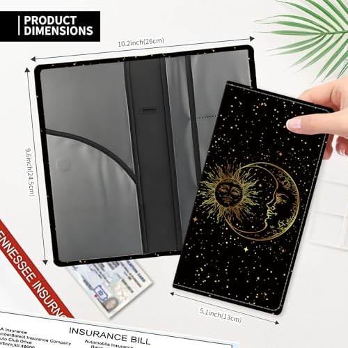 Leather Car Registration and Insurance Card Holder, Cute Car Accessories Vehicle Glove Box Car Organizer for Documents, Cards, License Sun Moon - color: Sun Moon