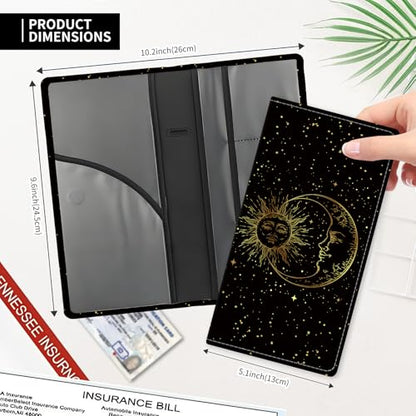 Leather Car Registration and Insurance Card Holder, Cute Car Accessories Vehicle Glove Box Car Organizer for Documents, Cards, License Sun Moon - color: Sun Moon