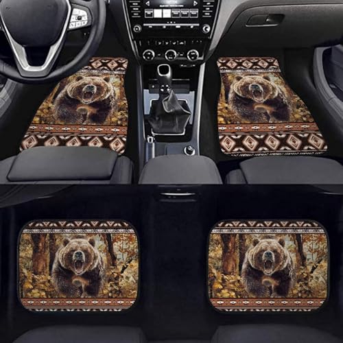 Car Mat Aztec Bear Auto Front & Back Floor Carpet,4 Pcs Non Slip Anti-Dirty Foot Pad Rug Automotive Interior Accessories - color: Aztec Bear