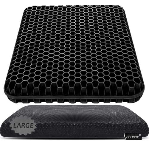 Gel Seat Cushion, Large Gel Cushion Breathable Honeycomb Chair Pads Gel Cushion with Non-Slip Cover for Home Office Chair Car Seat Wheelchair Absorbs Body Pressure Points, As Seen on TV (Black) - color: Black, size: 17 x 17 x 1.7 inch