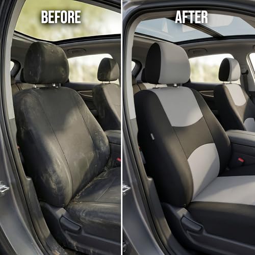 FH Group Car Seat Covers Front Set in Cloth - Car SeatCovers for Low Back Car Seats with Removable Headrest,Universal Fit,Automotive SeatCovers,Washable Car Seat Cover for SUV,Sedan, Van Gray - color: Gray, style: Seat Cover Front Set