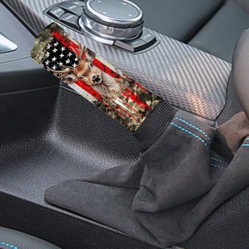 Bulopur Car Shifter Gear Hand Brake Trim Cover Set for Most Cars Van SUV Sedan Truck Auto Accessories - color: American Flag Hunting Camo Deer