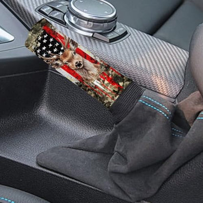 Bulopur Car Shifter Gear Hand Brake Trim Cover Set for Most Cars Van SUV Sedan Truck Auto Accessories - color: American Flag Hunting Camo Deer
