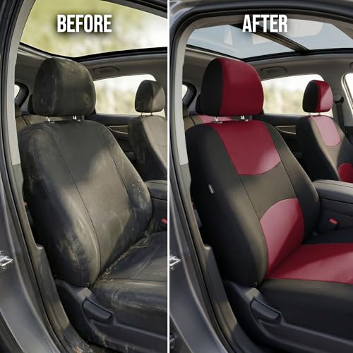 FH Group Bright Flat Cloth Full Set Car Seat Covers, Burgundy/Black- Fit Most Car, Truck, SUV, or Van - color: Burgundy