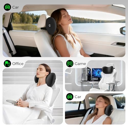 BEBAS Memory Foam Car Headrest Pillow - Breathable Neck Support Pillow for Driving, Universal Fit Cars/SUVs/Tesla/Toyota & Office Chair, Removable Cover (Black, 4-Season) - color: Black