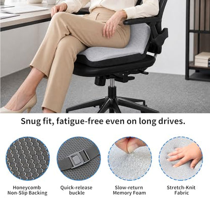 Memory Foam Truck Seat Cushion & Lumbar Support Set – Ergonomic U-Shape Tailbone Relief + L-Shape Back Cushion for Long-Haul Semi/Pickup Drivers Breathathable Cover Non-Slip Bottom Light Gray - size: Light Gray+Dark gray